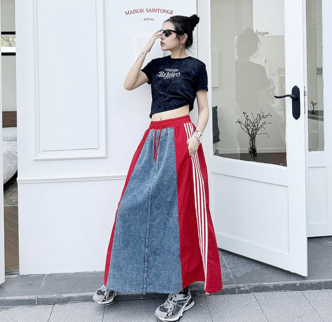 Denim Stripe Skirt