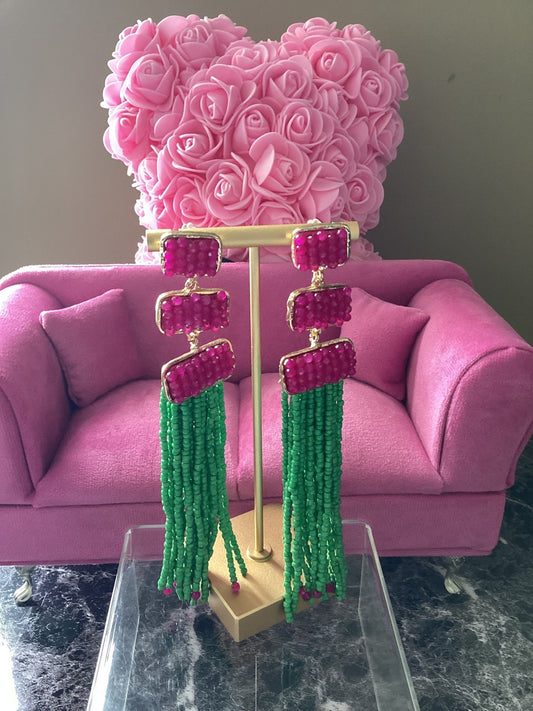 Pink And Green Dangle Earrings